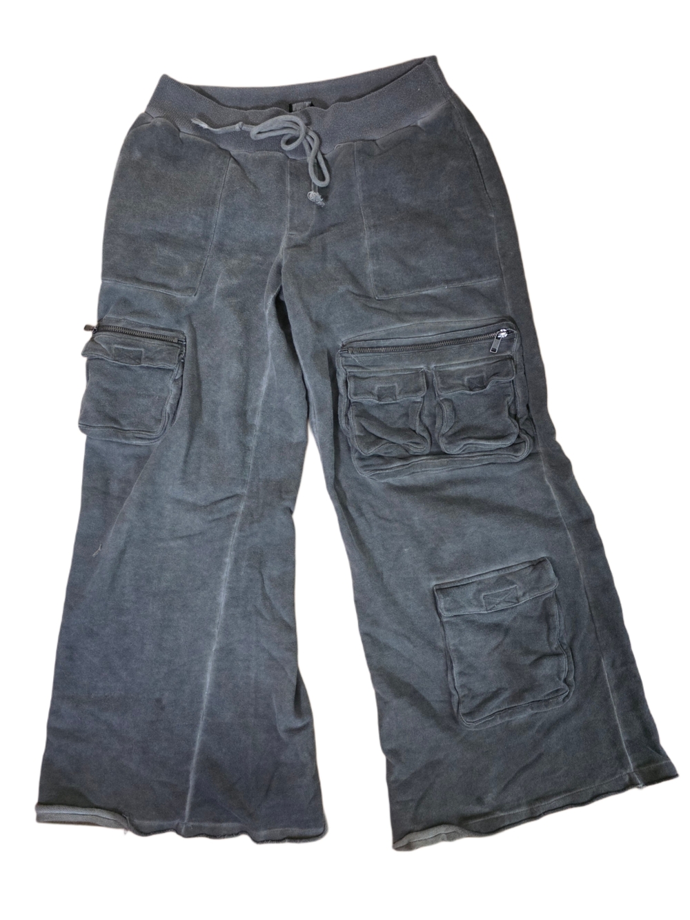 Darker Wavs Wide Leg Cargo Sweatpants — Slate Gray